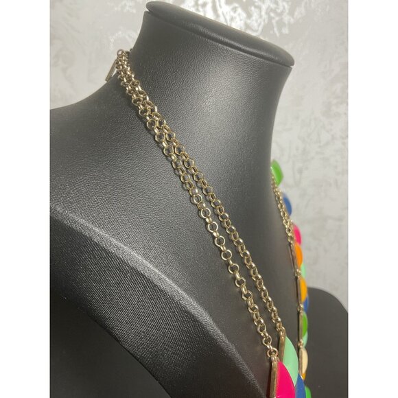 Tutti Frutti Storm Colorful Geometric Necklace With Gold Chain & Square Tiles - Picture 3 of 5